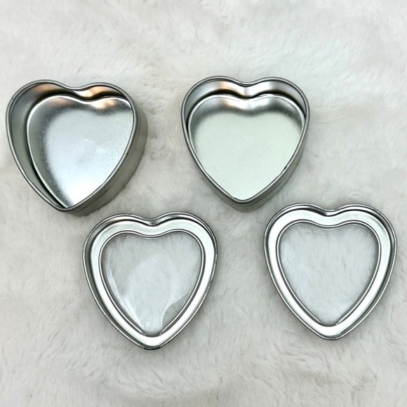 Two (2) Heart Shape Tin Boxes w/Clear Lids (2" x 2" x 1") - Picture 3 of 3